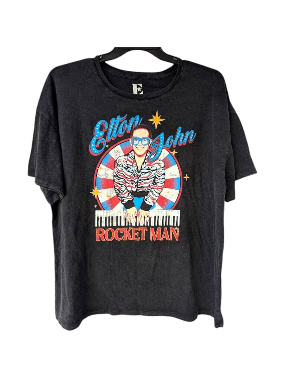 Elton John T-Shirt Womens 2XL Black Rocket Man Rhinestone Band Tour Tee 25x27.5